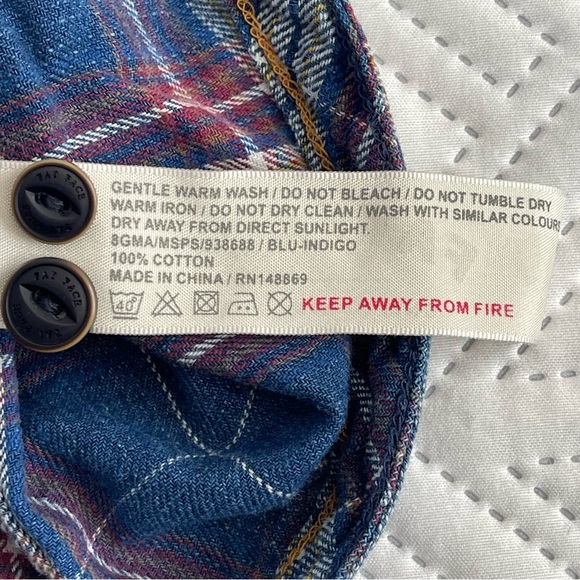 Fat Face Indigo Dye Plaid Flannel Button Down Shirt Size L - Picture 8 of 11